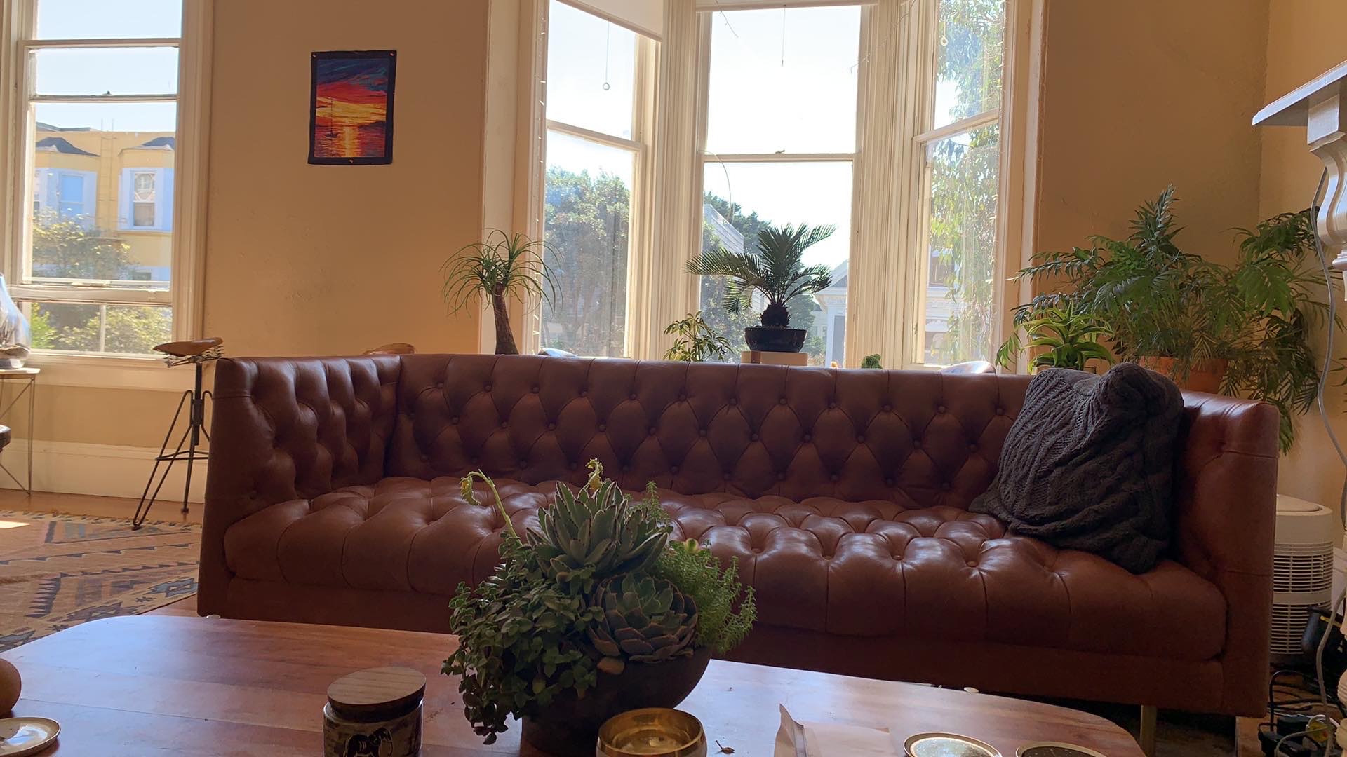 Chesterfield sofa in sunny living room