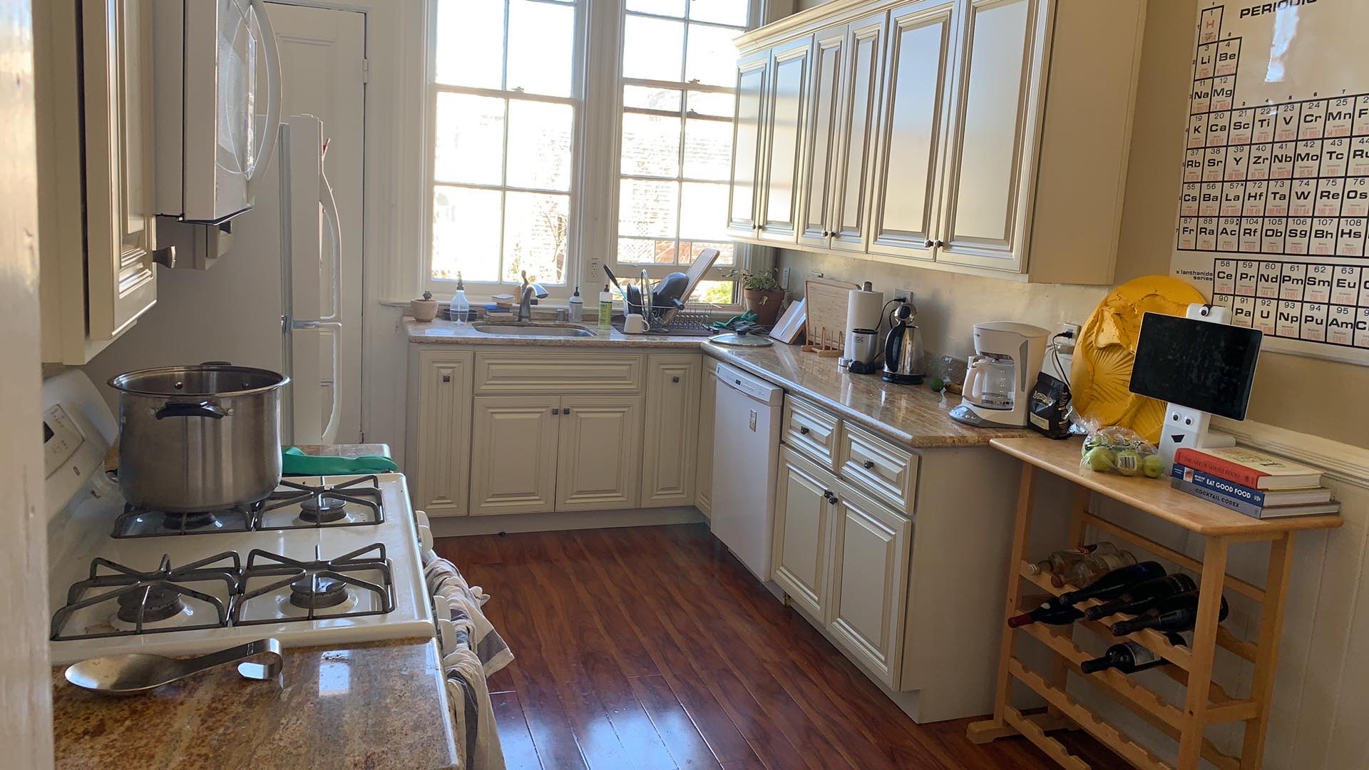 Bright kitchen with periodic table